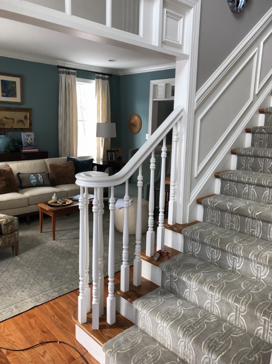 Custom carpet stair runner installation by East Coast Floors