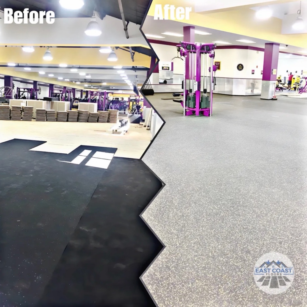 Commercial gym flooring before and after by East Coast Floors